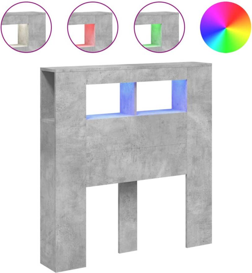 VIDAXL Hoofdeinde met LED 100x18 5x103 5 cm bewerkt hout betongrijs - Foto 2