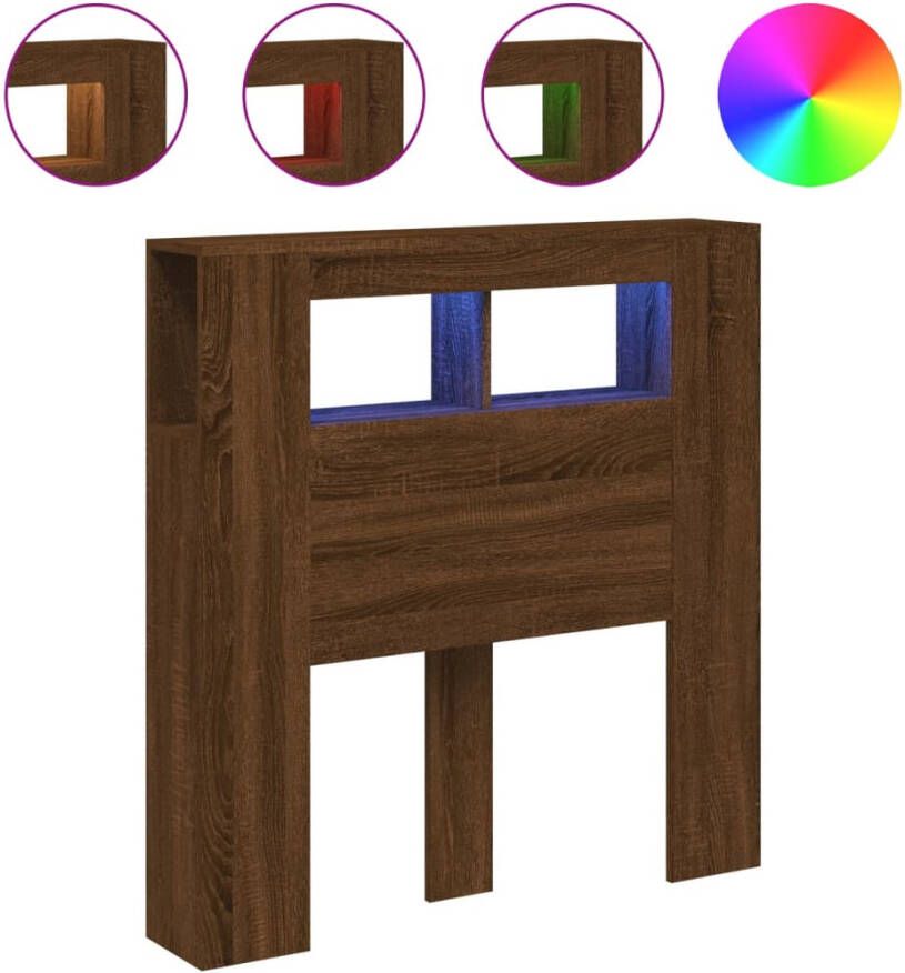 VidaXL Hoofdeinde met LED 100x18 5x103 5 cm bewerkt hout bruineiken Hoofdbord Met LED Hoofdborden Met LED Hoofdbord Bed - Foto 2