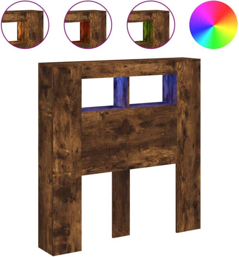 VIDAXL Hoofdeinde met LED 100x18 5x103 5 cm bewerkt hout gerookt eiken - Foto 2