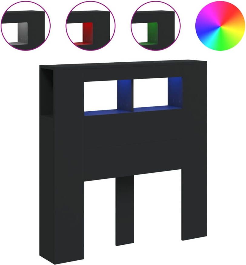 VidaXL Hoofdbord Met LED Hoofdborden Met LED Hoofdbord Bed Hoofdeinde met LED 100x18 5x103 5 cm bewerkt hout zwart - Foto 2