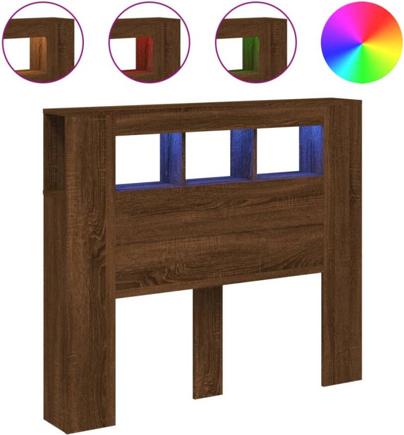 VidaXL Hoofdeinde met LED 120x18 5x103 5 cm bewerkt hout bruineiken Hoofdbord Met LED Hoofdborden Met LED Hoofdbord Bed
