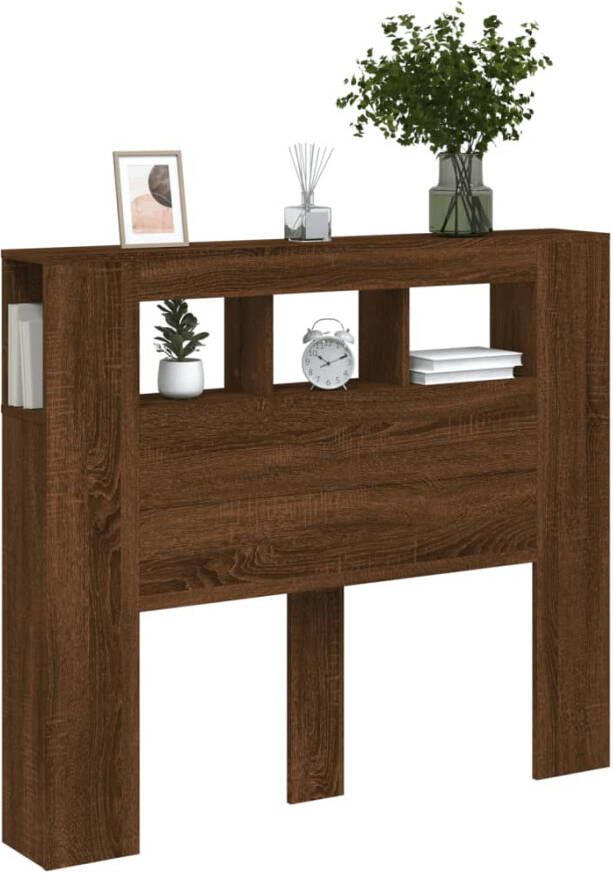 VidaXL Hoofdeinde met LED 120x18 5x103 5 cm bewerkt hout bruineiken Hoofdbord Met LED Hoofdborden Met LED Hoofdbord Bed - Foto 4