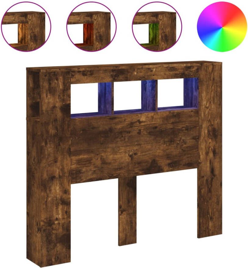 VIDAXL Hoofdeinde met LED 120x18 5x103 5 cm bewerkt hout gerookt eiken