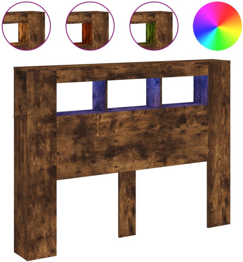 VIDAXL Hoofdeinde met LED 140x18 5x103 5 cm bewerkt hout gerookt eiken