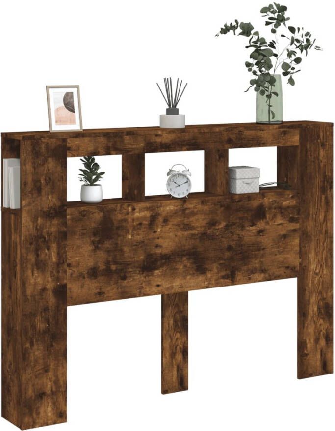 VIDAXL Hoofdeinde met LED 140x18 5x103 5 cm bewerkt hout gerookt eiken - Foto 2