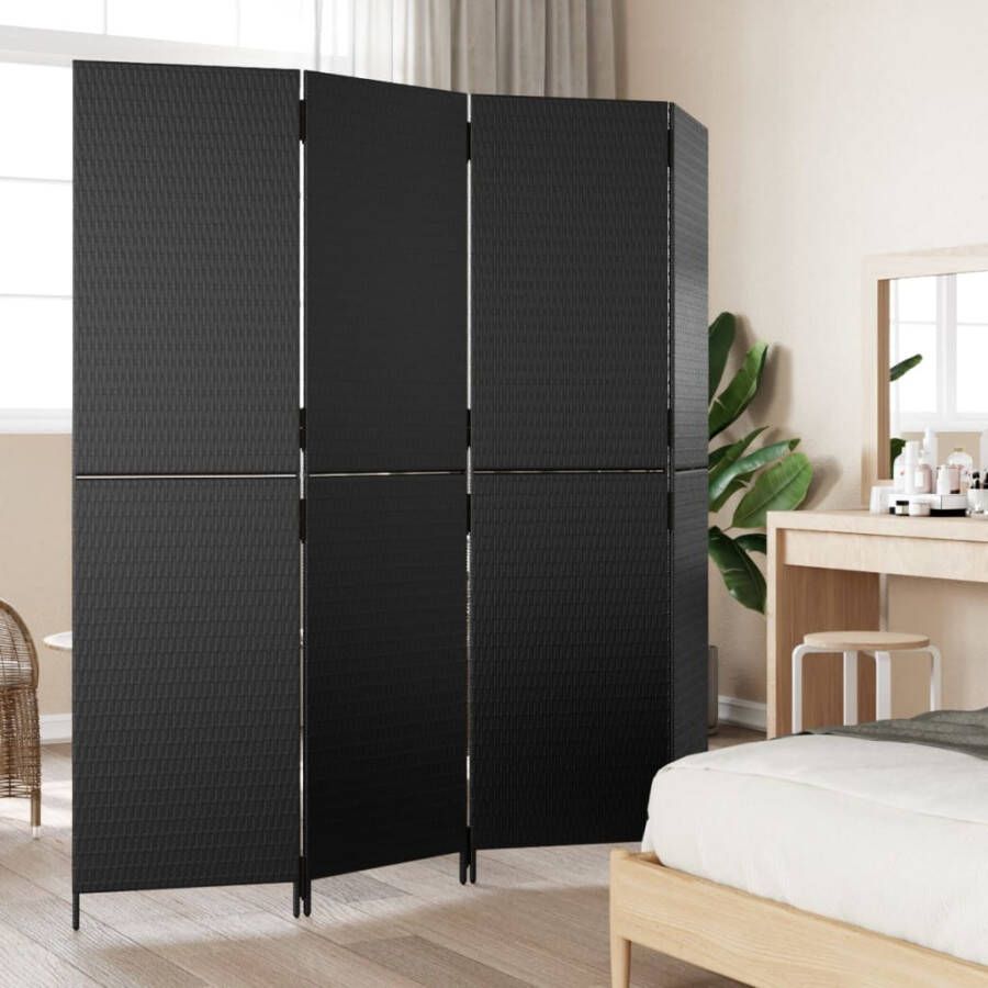 VidaXL -Kamerscherm-4-panelen-poly-rattan-zwart