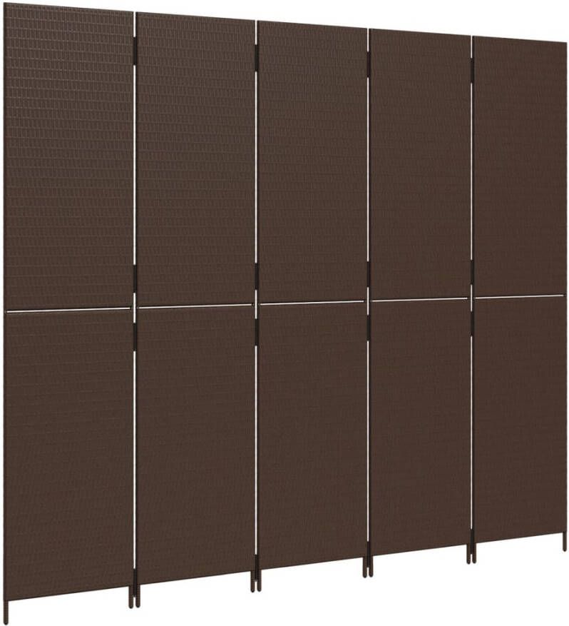 VidaXL -Kamerscherm-5-panelen-poly-rattan-bruin - Foto 5