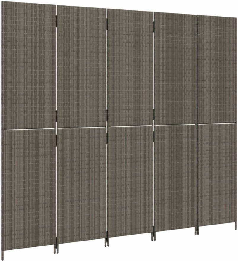 VidaXL -Kamerscherm-5-panelen-poly-rattan-grijs - Foto 4