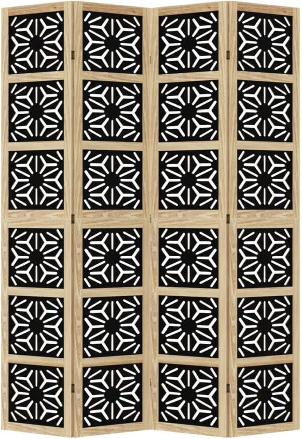 VidaXL -Kamerscherm-met-4-panelen-massief-paulowniahout-bruin-en-zwart - Foto 2