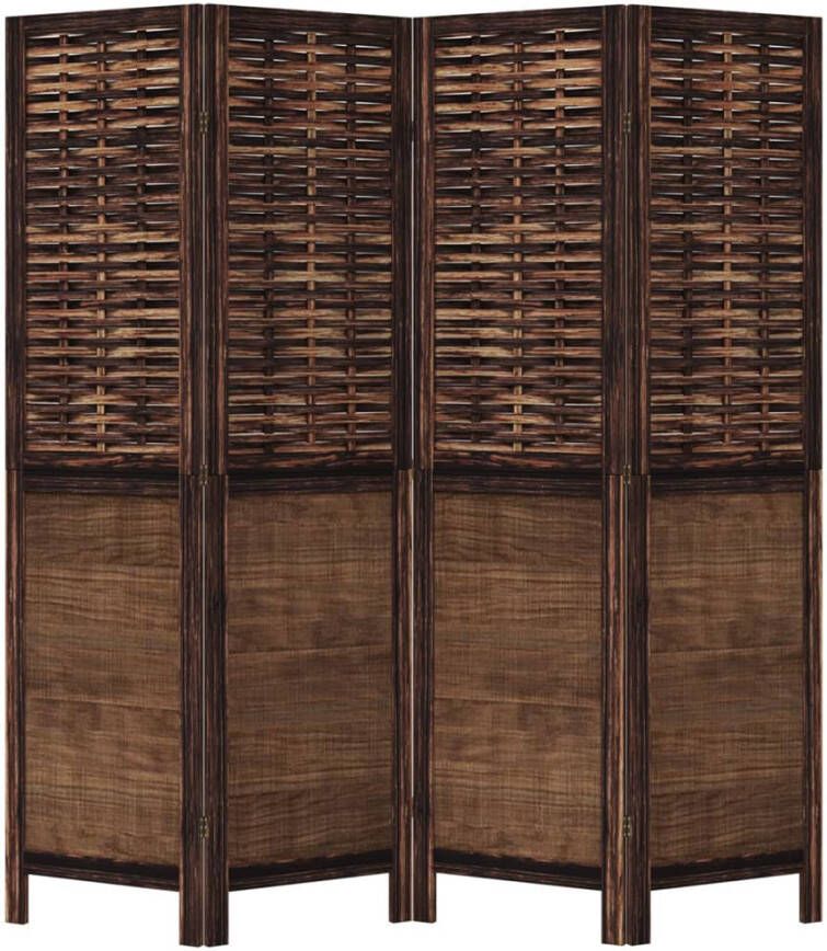VidaXL -Kamerscherm-met-4-panelen-massief-paulowniahout-donkerbruin - Foto 2