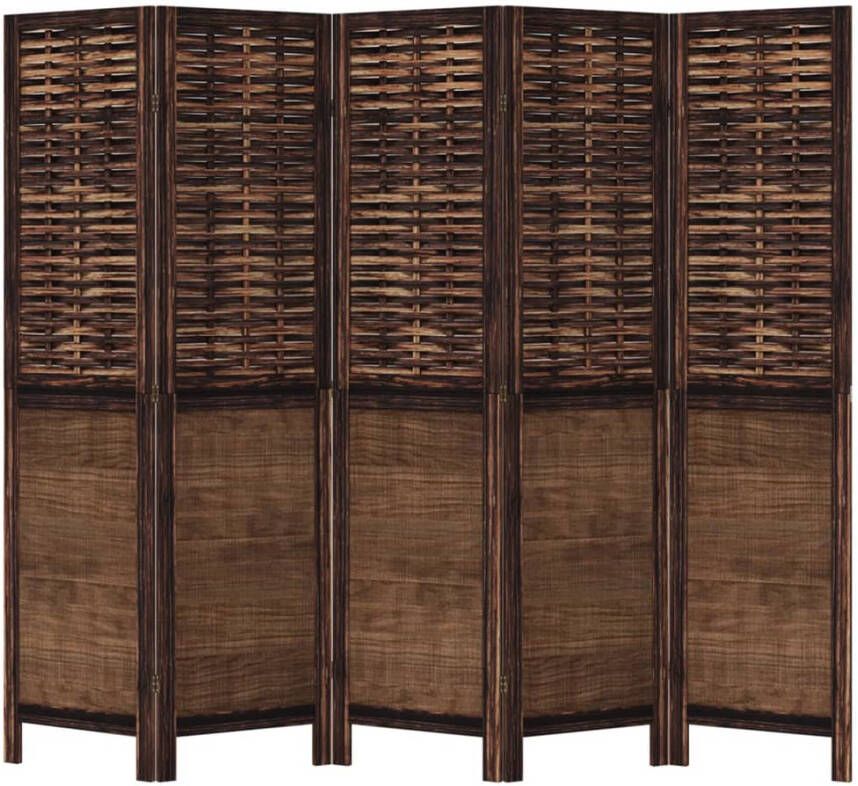 VidaXL -Kamerscherm-met-5-panelen-massief-paulowniahout-donkerbruin - Foto 4