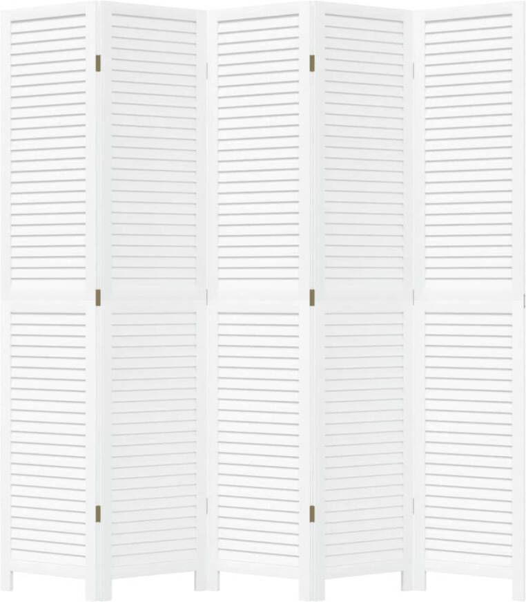 VidaXL -Kamerscherm-met-5-panelen-massief-paulowniahout-wit - Foto 2