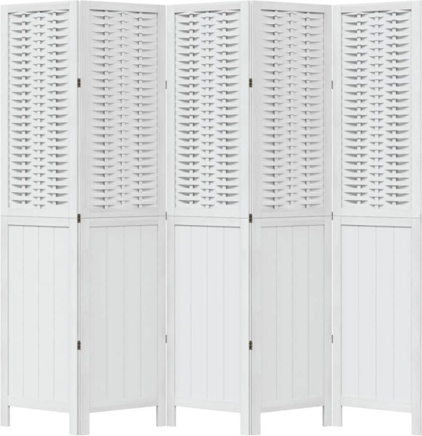 VidaXL -Kamerscherm-met-5-panelen-massief-paulowniahout-wit - Foto 2