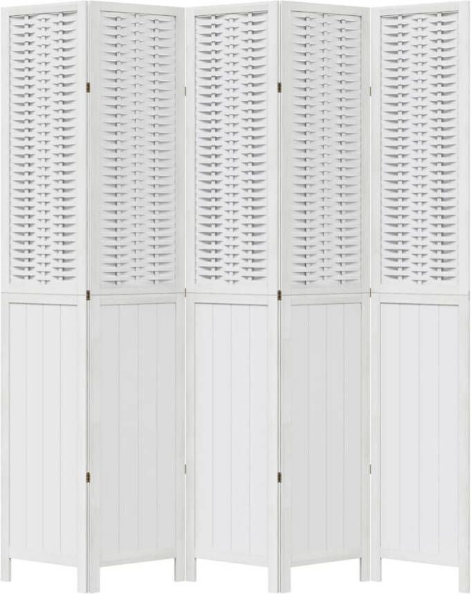 VidaXL -Kamerscherm-met-5-panelen-massief-paulowniahout-wit - Foto 2