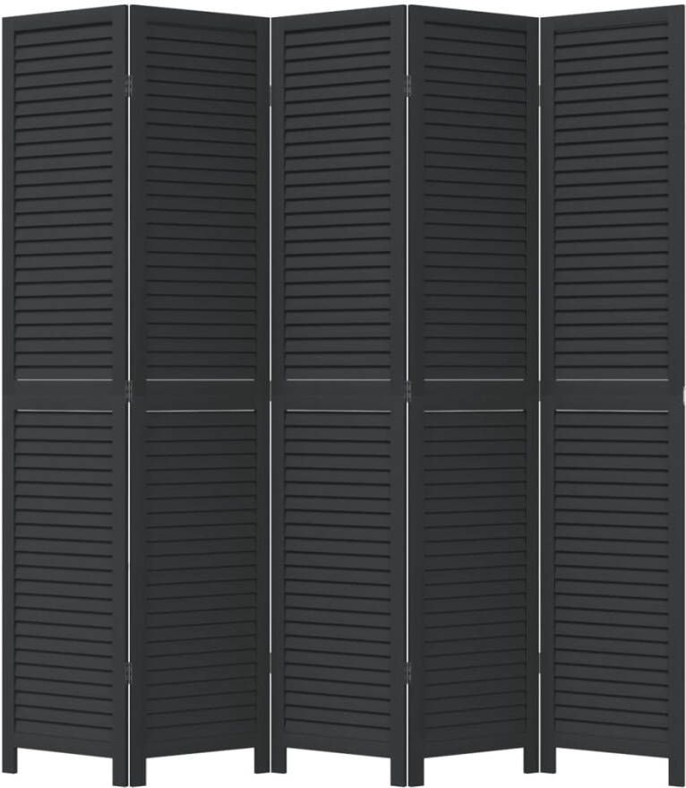 VidaXL -Kamerscherm-met-5-panelen-massief-paulowniahout-zwart