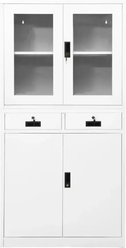 VidaXL -Kantoorkast-90x40x180-cm-staal-en-gehard-glas-wit - Foto 5