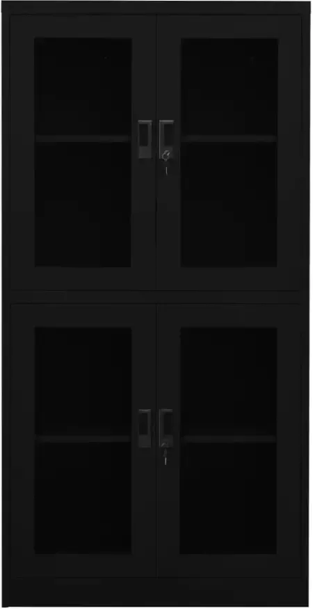 VidaXL -Kantoorkast-90x40x180-cm-staal-en-gehard-glas-zwart