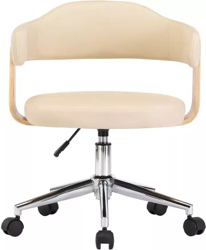 VidaXL -Kantoorstoel-draaibaar-gebogen-hout-en-kunstleer-crème - Foto 1