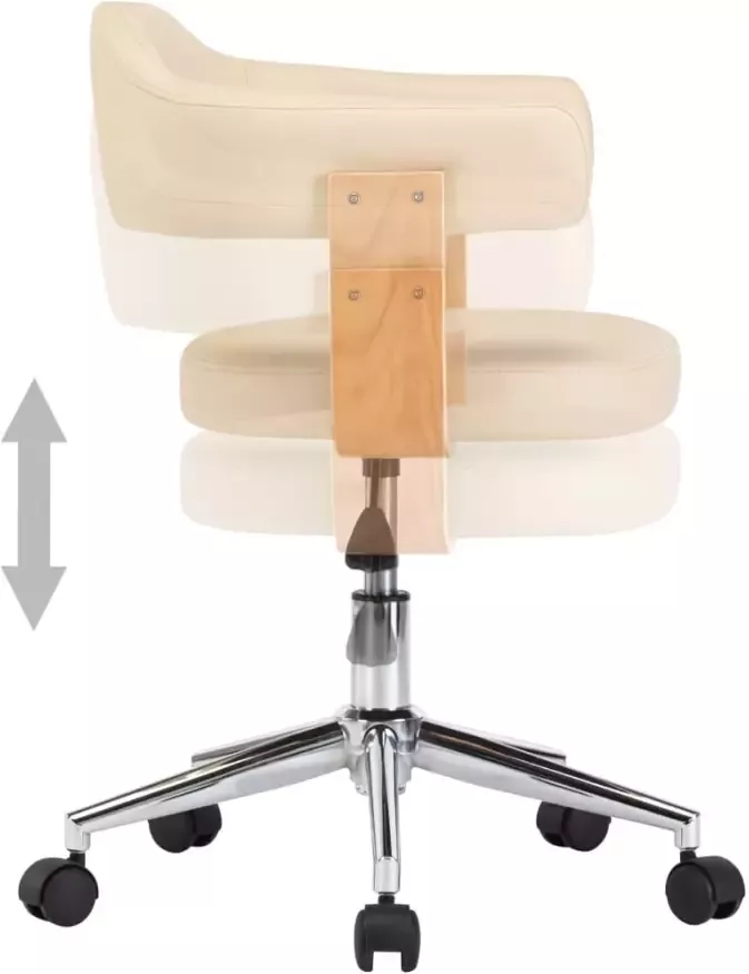 VidaXL -Kantoorstoel-draaibaar-gebogen-hout-en-kunstleer-crème - Foto 4