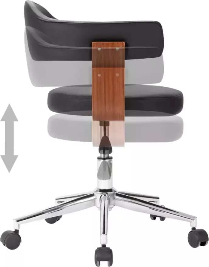 VidaXL -Kantoorstoel-draaibaar-gebogen-hout-en-kunstleer-zwart - Foto 5