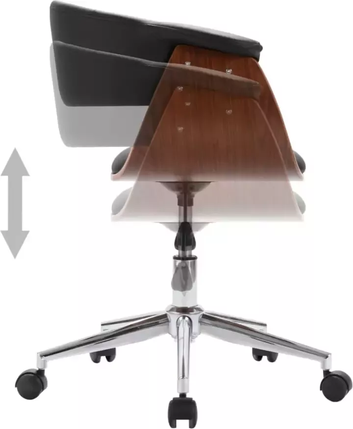 VidaXL -Kantoorstoel-draaibaar-gebogen-hout-en-kunstleer-zwart - Foto 5