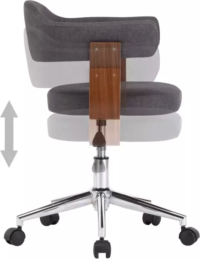 VidaXL -Kantoorstoel-draaibaar-gebogen-hout-en-stof-grijs - Foto 3
