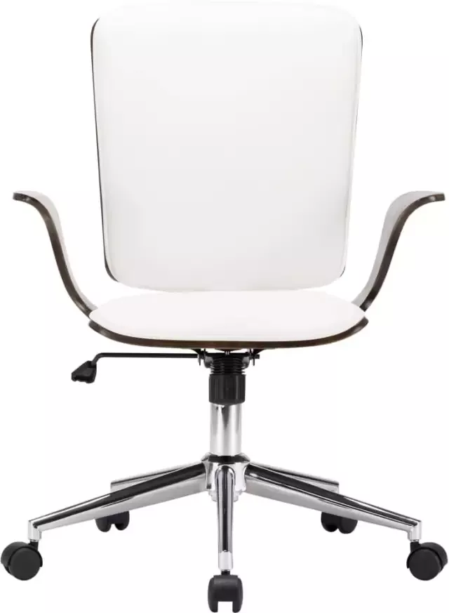 VidaXL -Kantoorstoel-draaibaar-kunstleer-en-gebogen-hout-wit - Foto 5