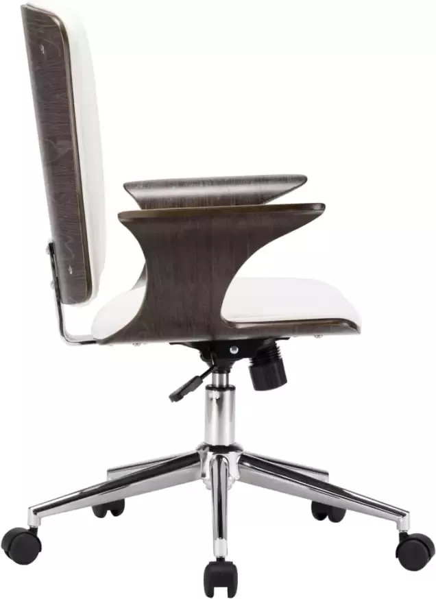 VidaXL -Kantoorstoel-draaibaar-kunstleer-en-gebogen-hout-wit - Foto 4