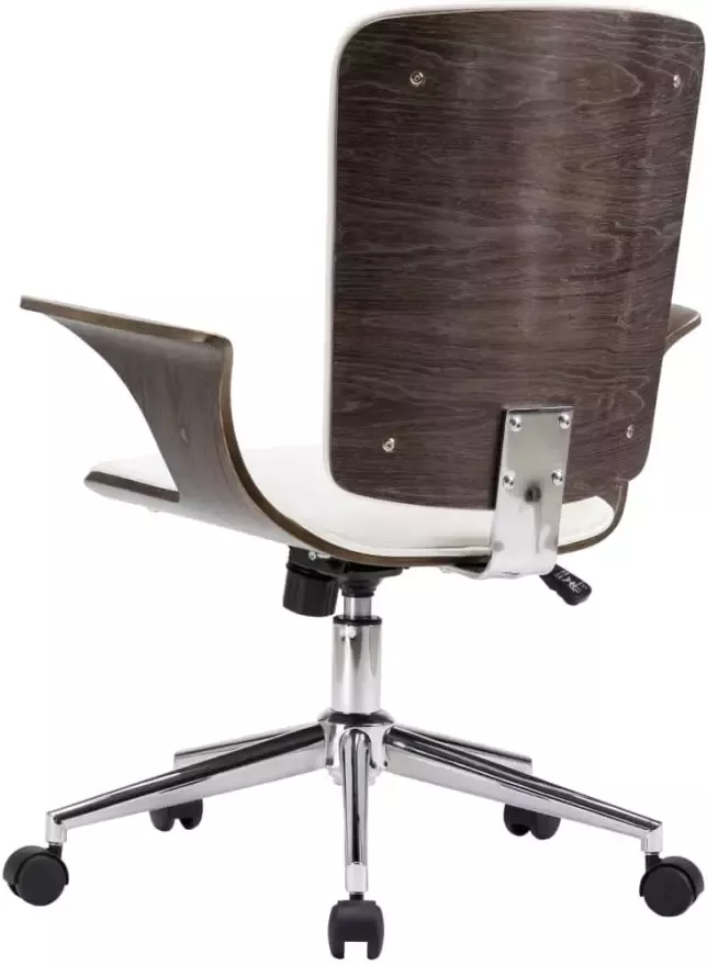 VidaXL -Kantoorstoel-draaibaar-kunstleer-en-gebogen-hout-wit - Foto 3