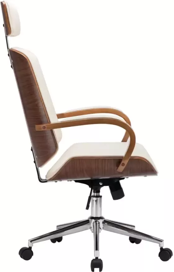 VidaXL -Kantoorstoel-draaibaar-met-hoofdsteun-kunstleer-en-hout-crème - Foto 3