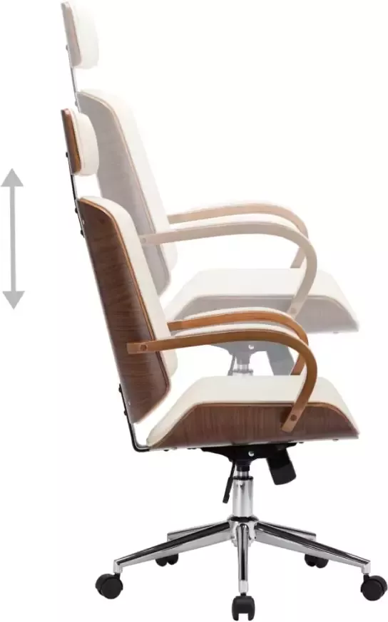 VidaXL -Kantoorstoel-draaibaar-met-hoofdsteun-kunstleer-en-hout-crème - Foto 5