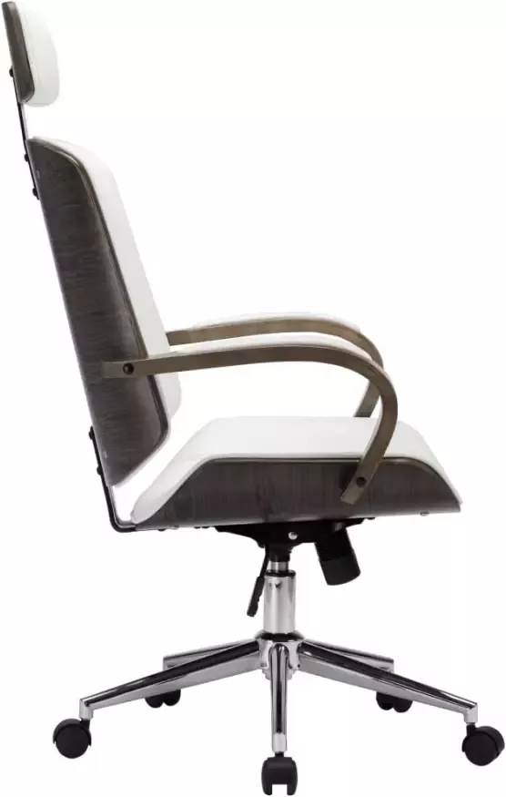 VidaXL -Kantoorstoel-draaibaar-met-hoofdsteun-kunstleer-en-hout-wit - Foto 4
