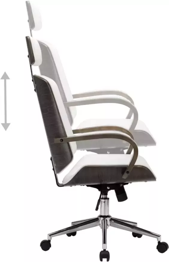 VidaXL -Kantoorstoel-draaibaar-met-hoofdsteun-kunstleer-en-hout-wit - Foto 3