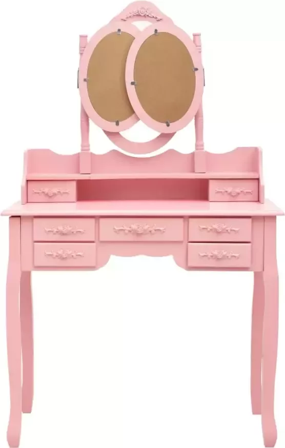VIDAXL Kaptafel met kruk en drievoudige spiegel roze - Foto 4