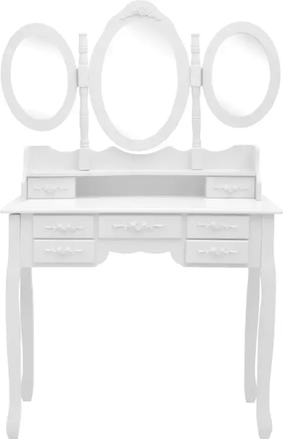 VIDAXL Kaptafel met kruk en drievoudige spiegel wit