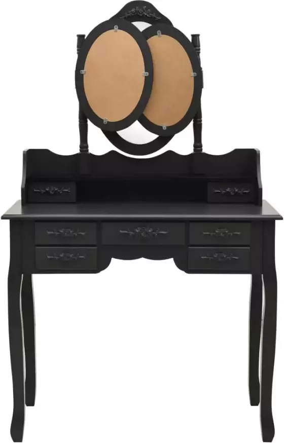 VIDAXL Kaptafel met kruk en drievoudige spiegel zwart - Foto 2