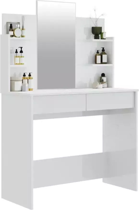 VIDAXL Kaptafel met spiegel 96x40x142 cm hoogglans wit