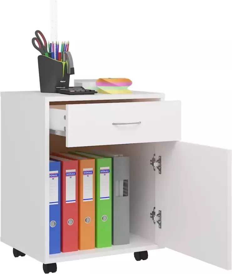 VidaXL Rolkast 45x38x54 cm bewerkt hout hoogglans wit - Foto 4