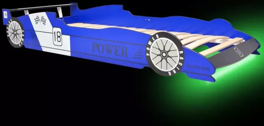 VIDAXL Kinderbed raceauto met LED-verlichting blauw 90x200 cm