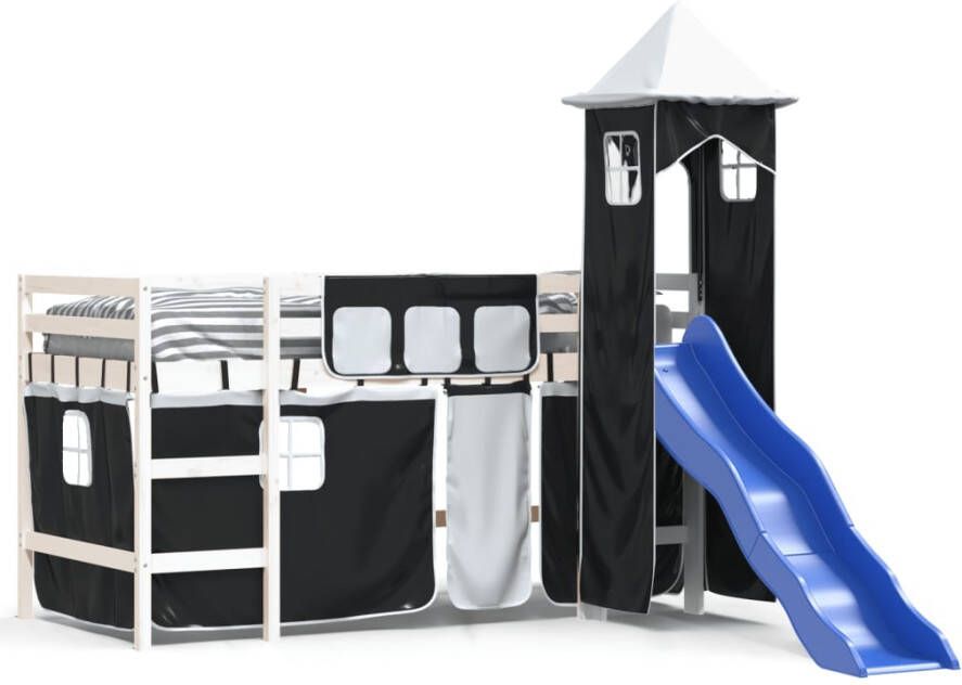 Vida XL Kinderhoogslaper met toren 80x200 cm grenenhout wit en zwart SKU: V3207066 - Foto 2