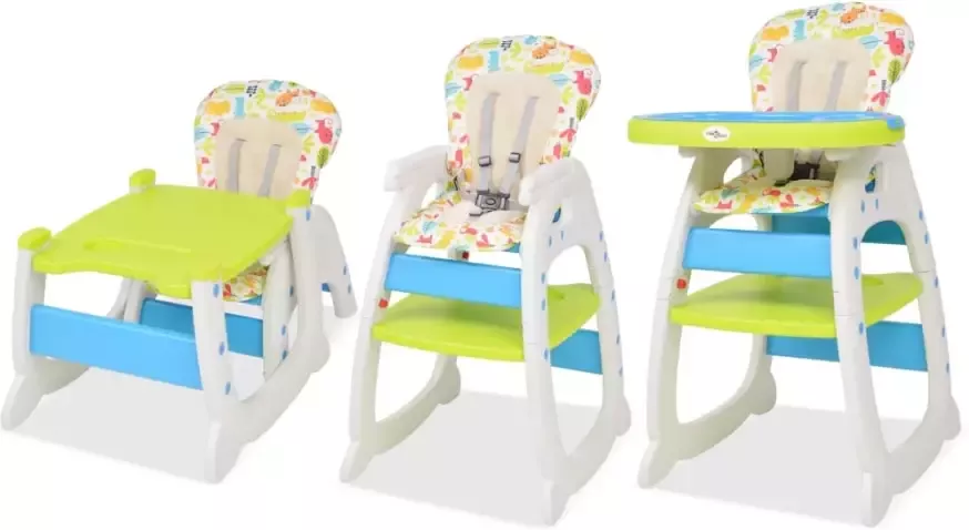 VIDAXL Kinderstoel met blad 3-in-1 verstelbaar blauw en groen - Foto 2