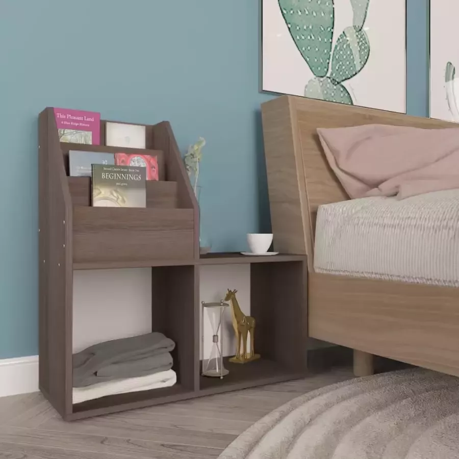 VidaXL Kindertijdschriftenrek 71x30x78 5 cm spaanplaat grijs en eiken