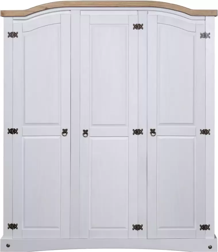 Vida XL Kledingkast met 3 deuren Mexicaans grenenhout Corona-stijl wit SKU: V282622 - Foto 4