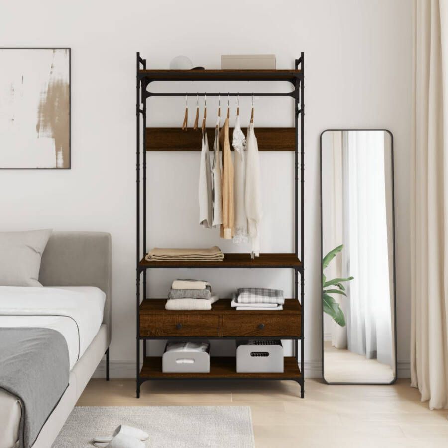 VidaXL -Kledingkast-met-lades-89x39x184 5-cm-bewerkt-hout-bruineiken