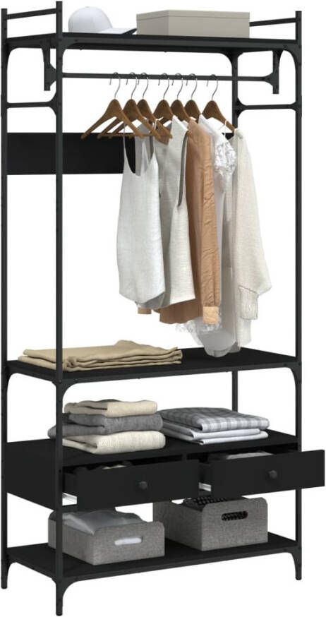 VidaXL -Kledingkast-met-lades-89x39x184 5-cm-bewerkt-hout-zwart - Foto 2