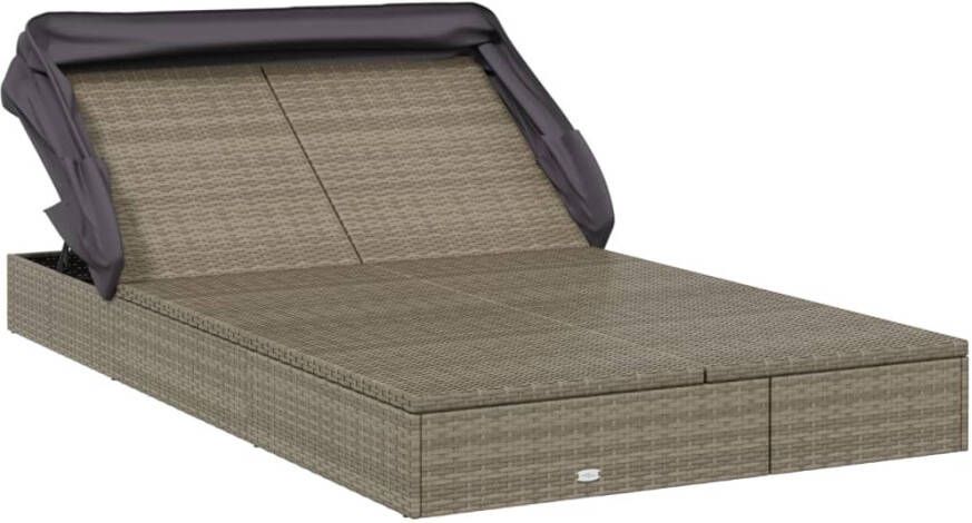 VIDAXL Ligbed 2-persoons met dak 213x118x97 cm poly rattan grijs - Foto 2