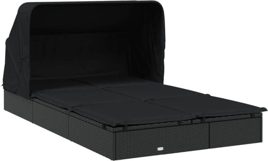 VIDAXL Ligbed 2-persoons met dak 213x118x97 cm poly rattan zwart