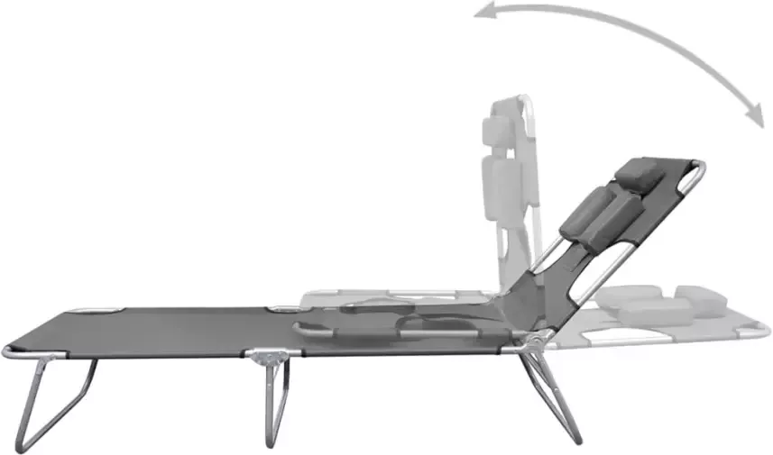 VIDAXL Ligbed met hoofdkussen verstelbaar en inklapbaar grijs - Foto 3