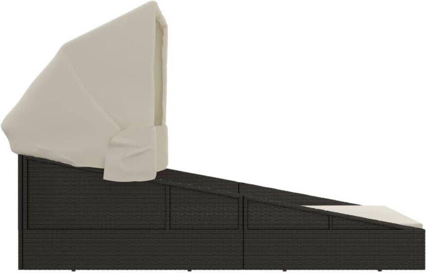 VIDAXL Ligbed met inklapbaar dak 200x114x128 cm poly rattan zwart - Foto 3