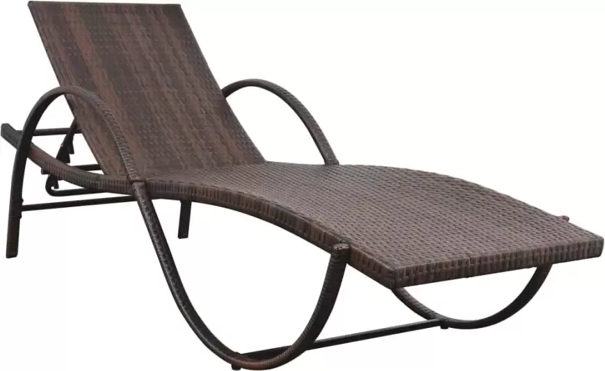 VIDAXL Ligbed met kussen en tafel poly rattan bruin - Foto 3